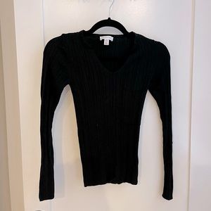 TOPSHOP Black notched collar fitted ribbed sweater - XS